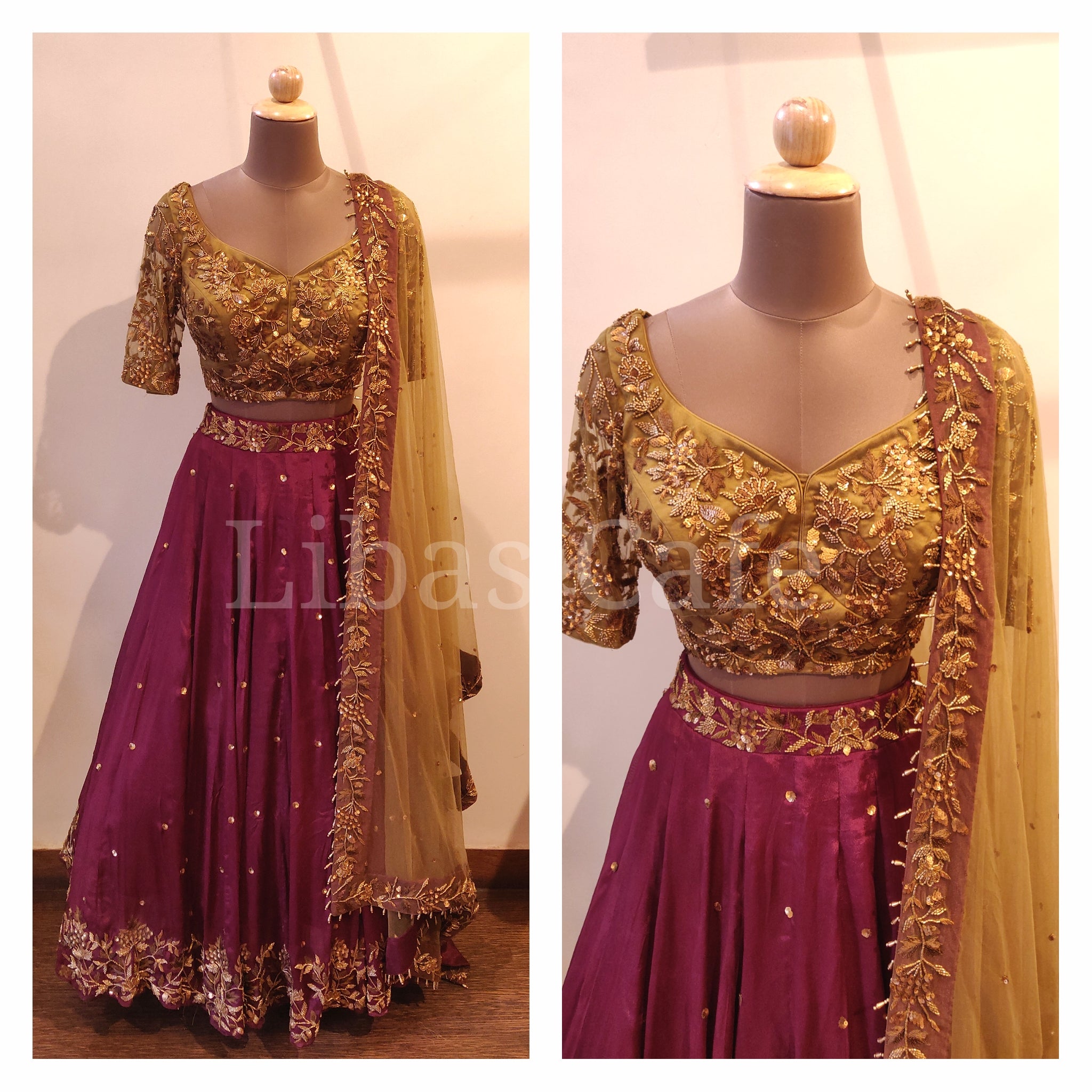 Gold-wine Antique Lehenga